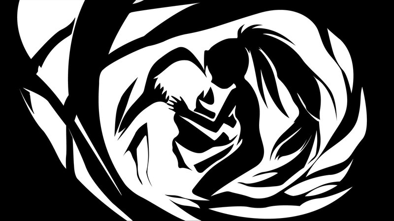 silhouette of embracing figures