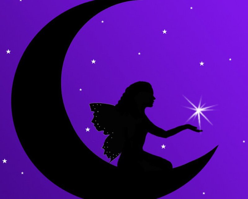 Silhouette of Fairy on Moon — Purple
