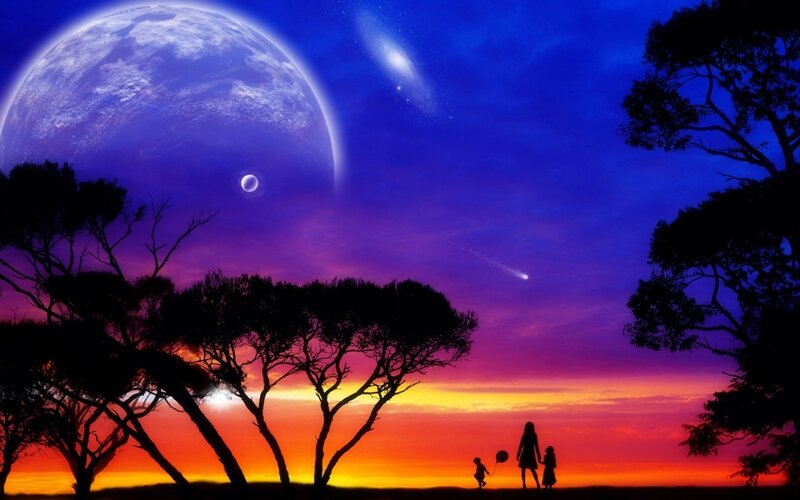 Silhouette of Family Walking