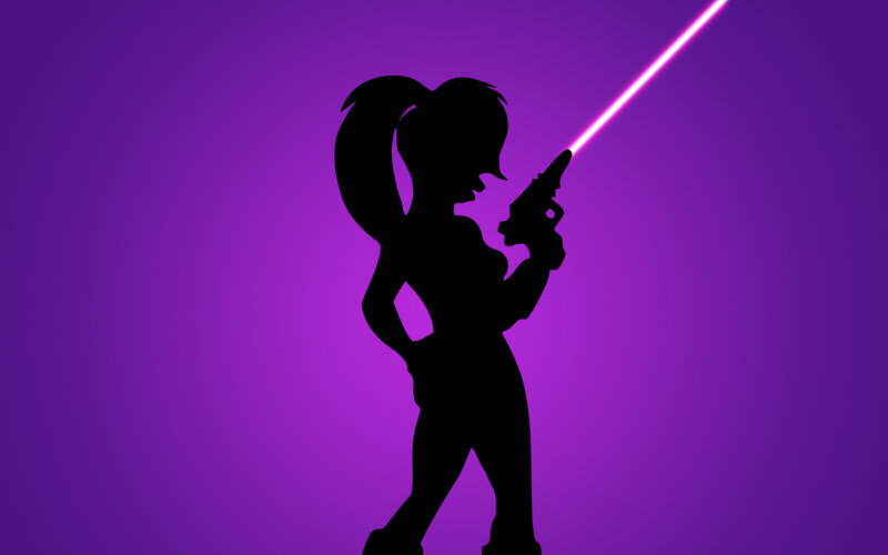 silhouette of female character with laser gun