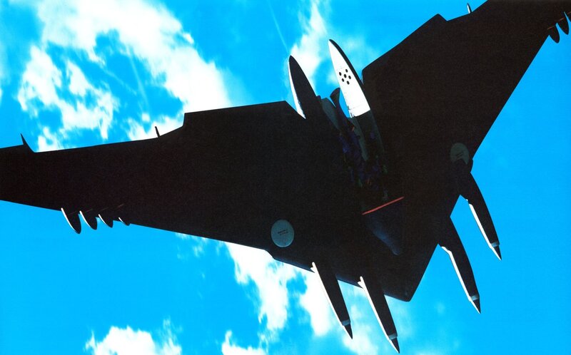 Silhouette of Fighter Jet — Blue, Dramatic, Afternoon, Photograph, Sky