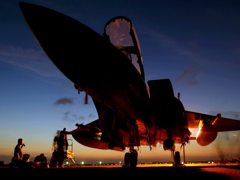 Silhouette of Fighter Jet — Blue, Dramatic, Sunset, Photograph, Aircraft