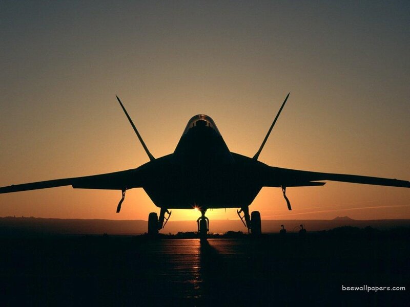 Silhouette of Fighter Jet — Orange, Dramatic, Sunset, Photograph, Airplane, Runway, Black