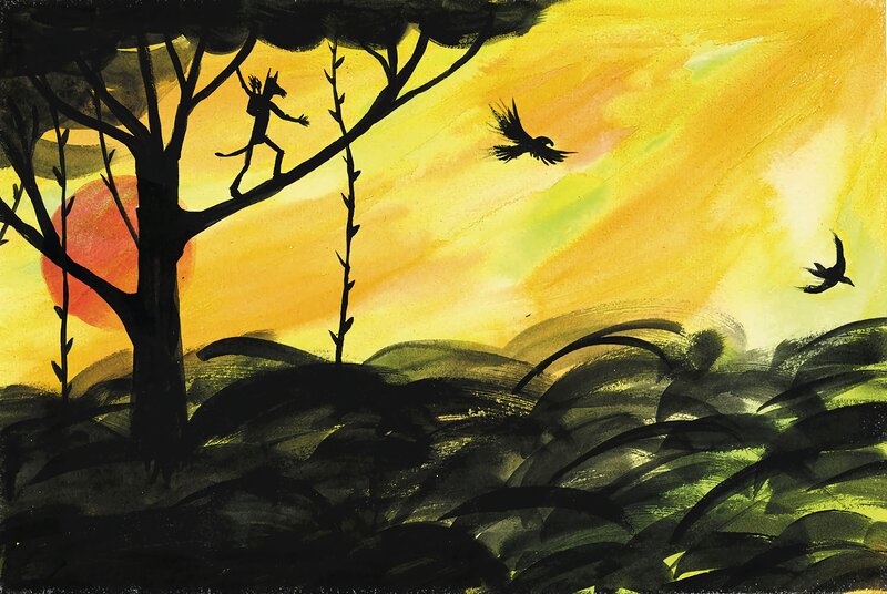 Silhouette of Figure in Tree