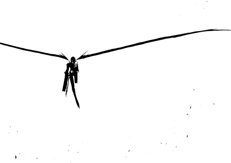 Silhouette of Figure with Wings — Black, Dramatic