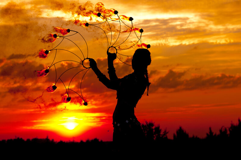 Silhouette of Fire Dancer — Orange