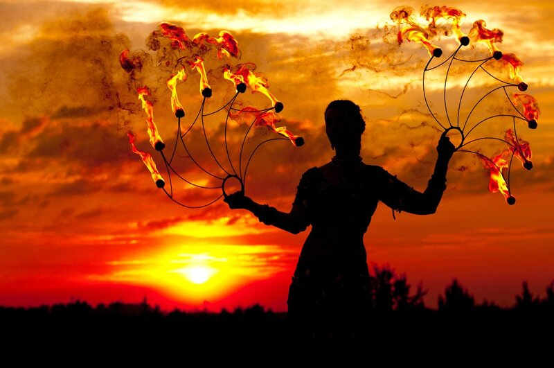 Silhouette of Fire Dancer