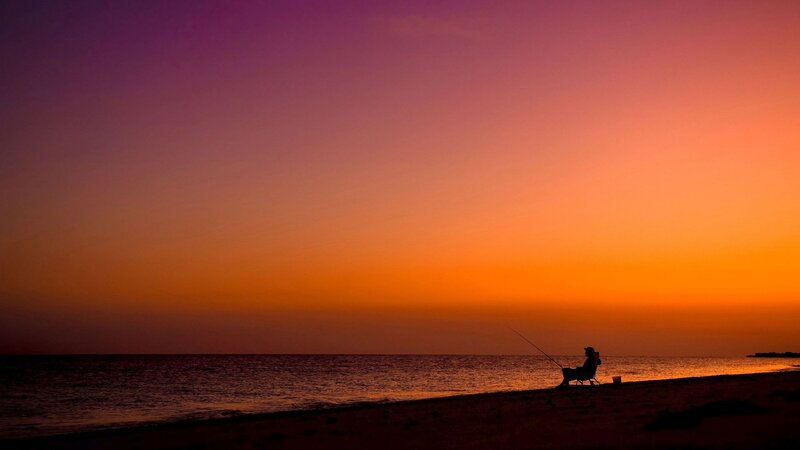 Silhouette of Fisherman — Purple, Serene