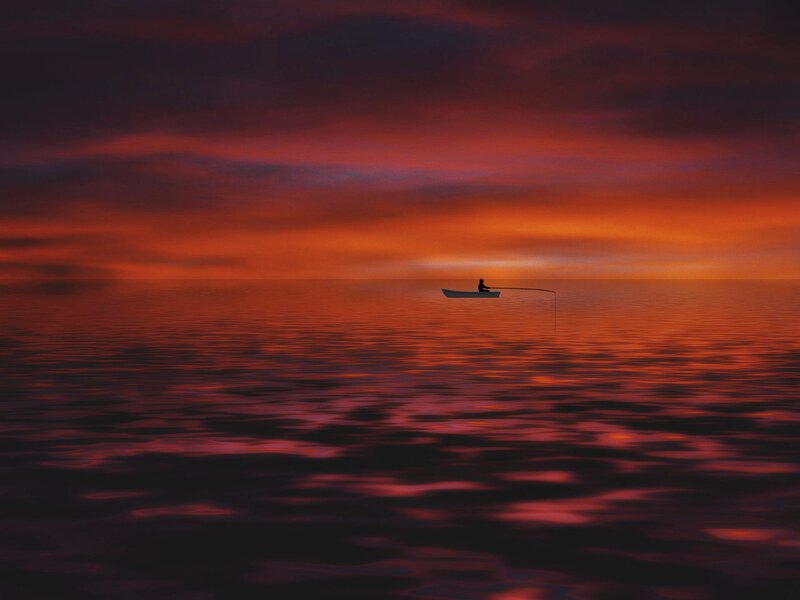 Silhouette of Fisherman — Red, Dramatic