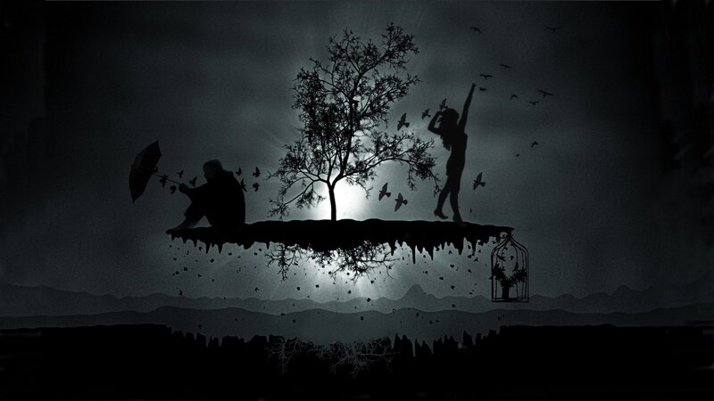 Silhouette of floating island