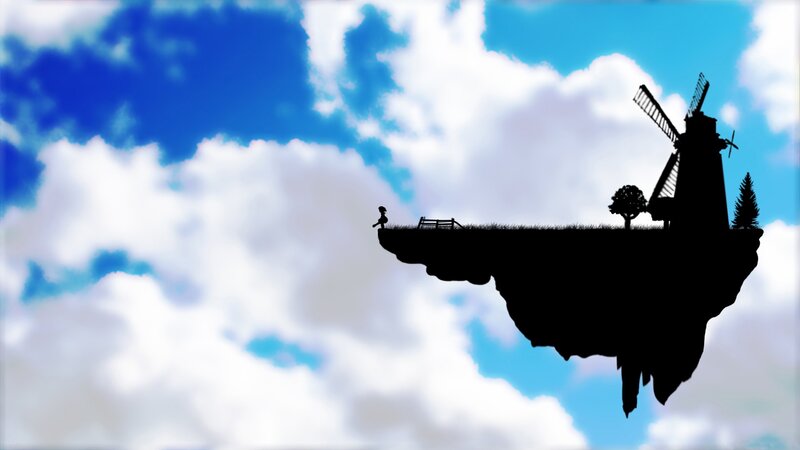 silhouette of floating island