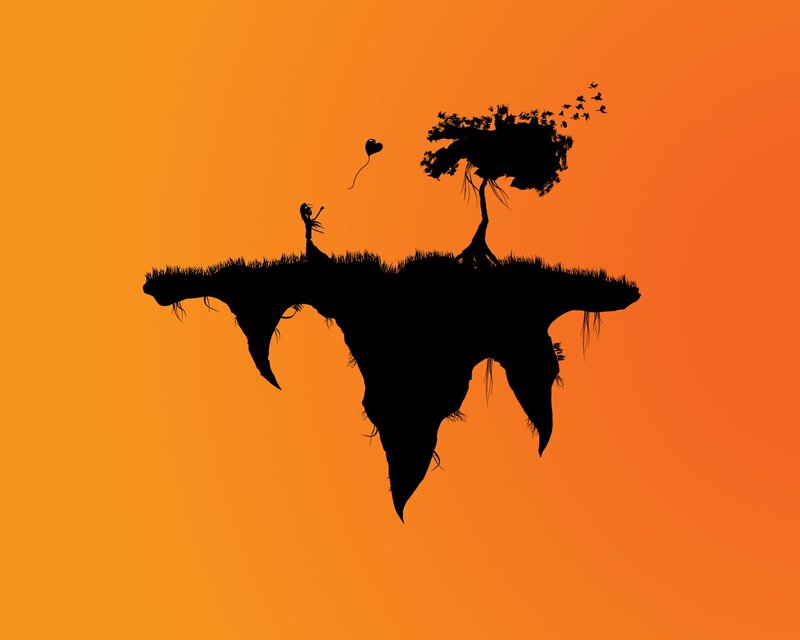 silhouette of floating island