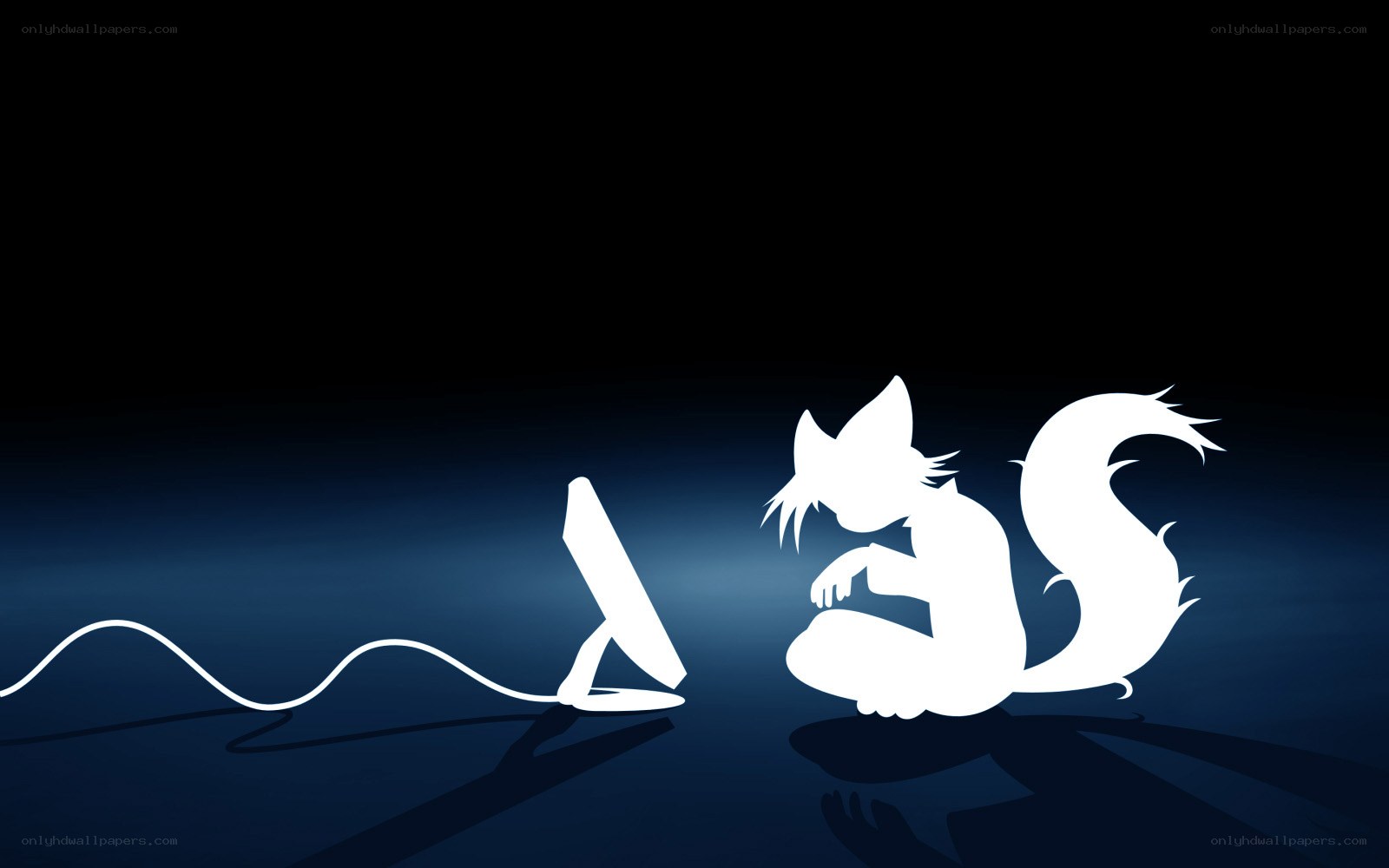 silhouette of fox at computer