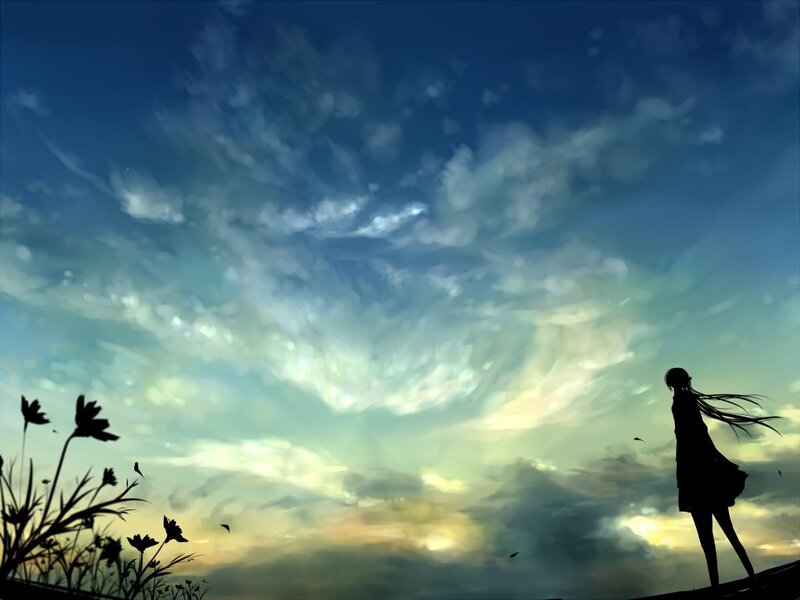 silhouette of girl at sunset