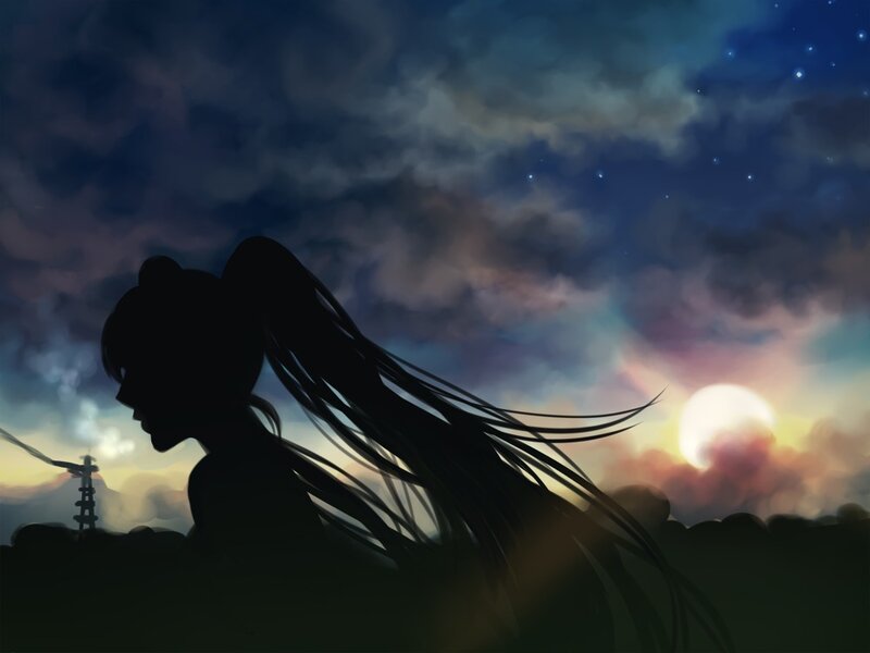 silhouette of girl at sunset