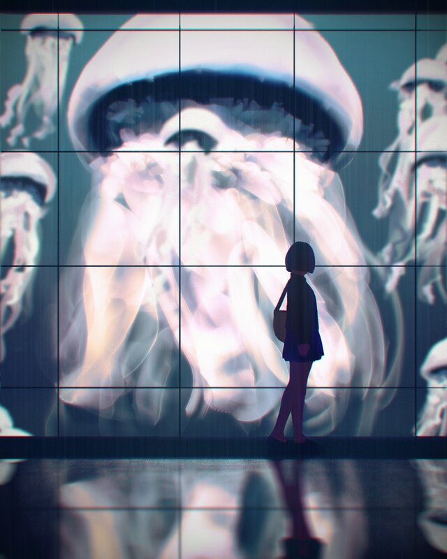 Silhouette of Girl — Blue, Serene, Digital Art