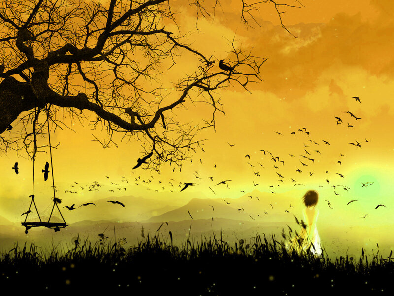 Silhouette of Girl in Field — Yellow, Serene
