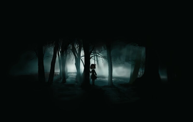 Silhouette of Girl in Forest — Black, Eerie