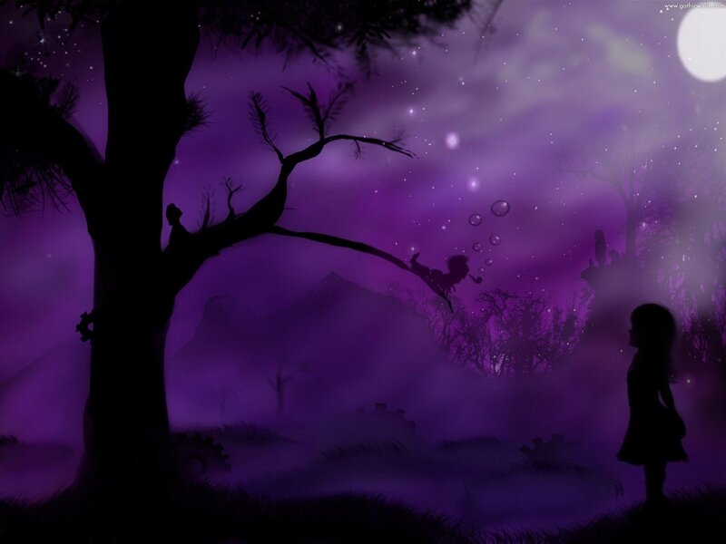 Silhouette of Girl in Forest — Purple