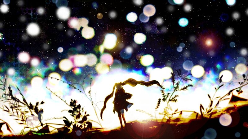 silhouette of girl in starry field