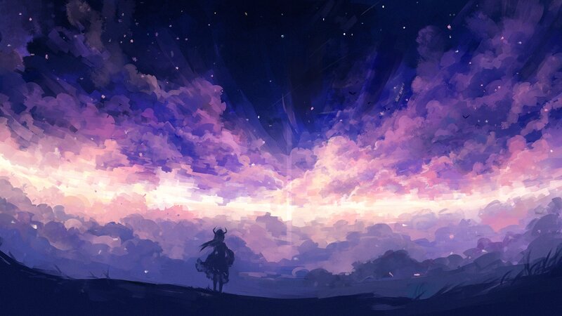Silhouette of Girl on Hill — Purple, Serene