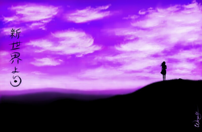 Silhouette of Girl on Hill — Purple