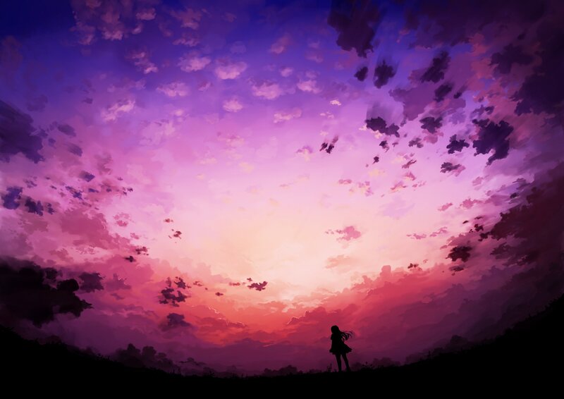 Silhouette of Girl — Purple, Dramatic, Sunset
