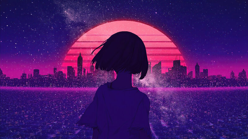 Silhouette of Girl — Purple, Serene, Night