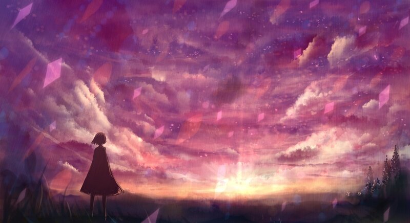 Silhouette of Girl — Purple, Serene, Sunset