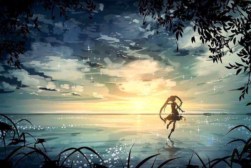 Silhouette of Girl Running — Blue, Serene, Sunset