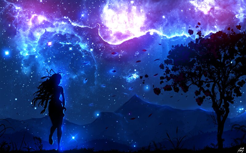 Silhouette of Girl Running — Blue, Serene