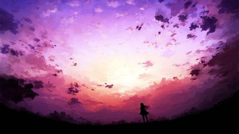 Silhouette of Girl Standing — Purple, Serene