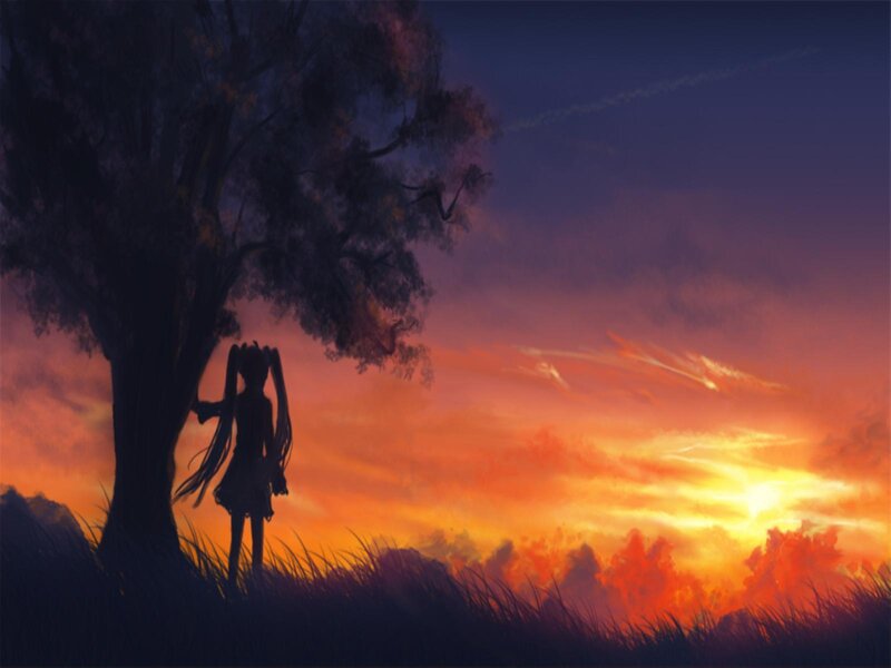 Silhouette of Girl under Tree — Orange