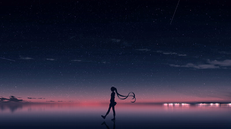 Silhouette of Girl Walking — Purple, Serene