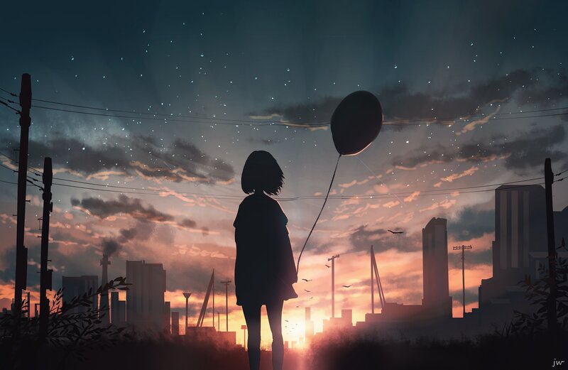 Silhouette of Girl with Balloon — Orange