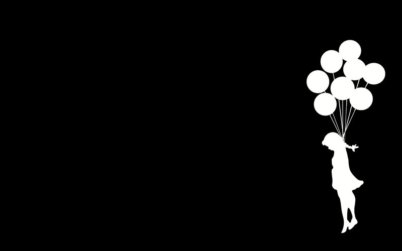 Silhouette of Girl with Balloons — Black, Minimalist