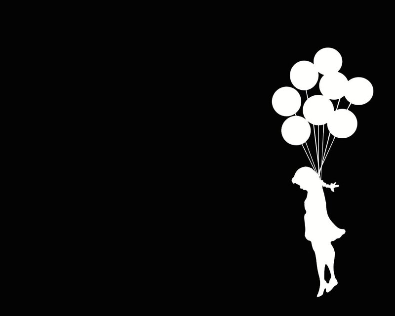 Silhouette of Girl with Balloons — Black
