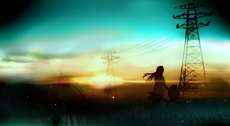 Silhouette of Girl with Bike