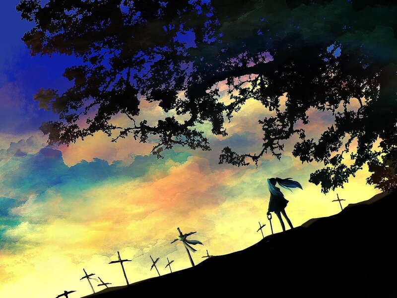 Silhouette of Girl with Crosses