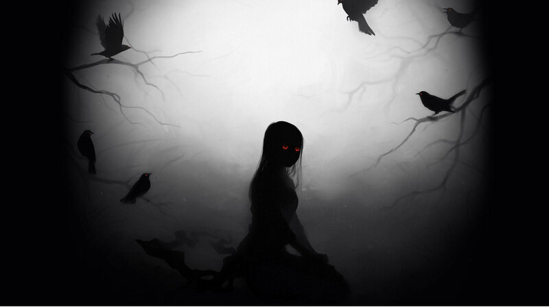 Silhouette of Girl with Glowing Eyes — Black, Dark