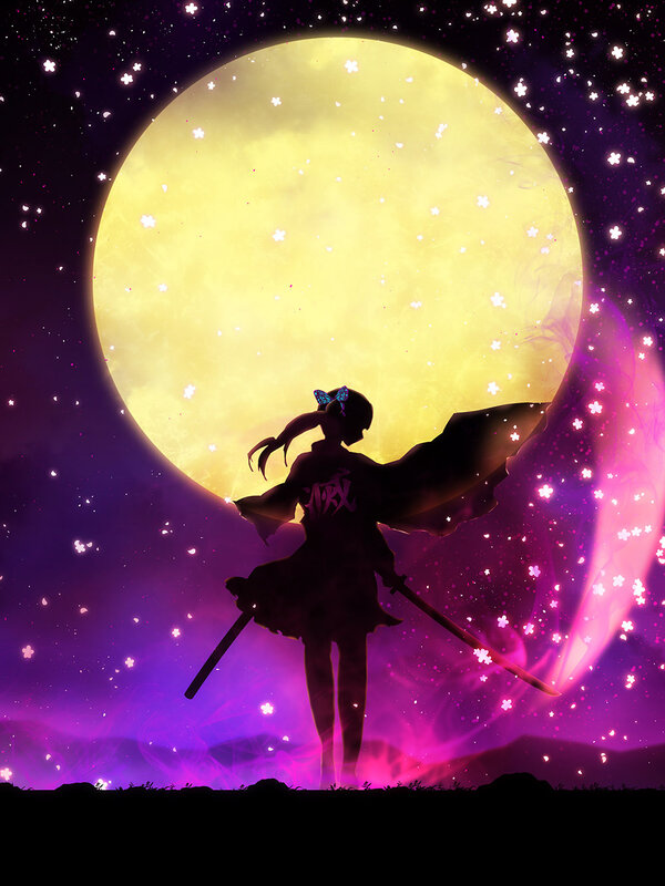 Silhouette of Girl with Sword — Purple