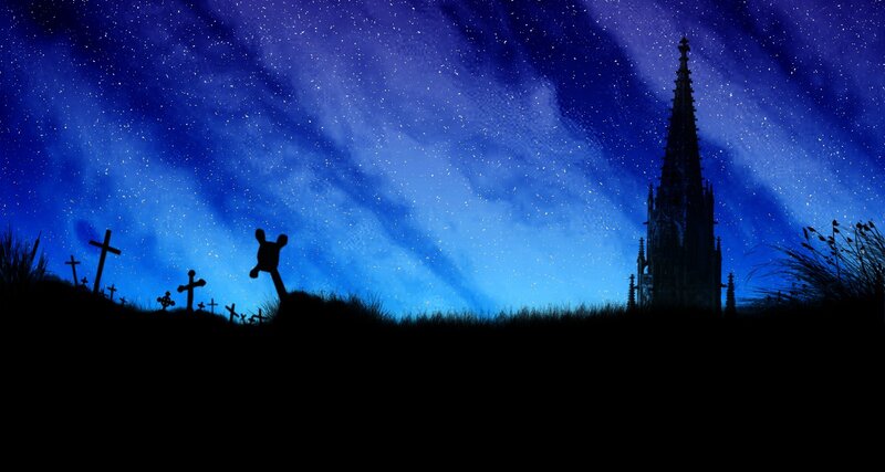Silhouette of Graveyard — Blue