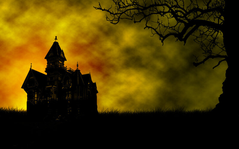 Silhouette of Haunted House — Yellow