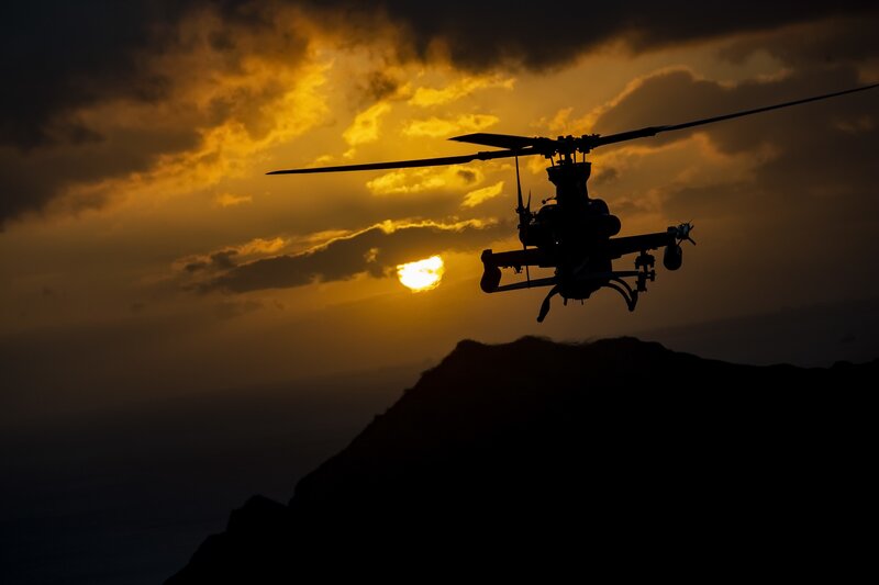 Silhouette of Helicopter — Black, Dramatic, Sunset