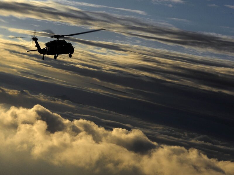 Silhouette of Helicopter — Blue, Dramatic, Sunset