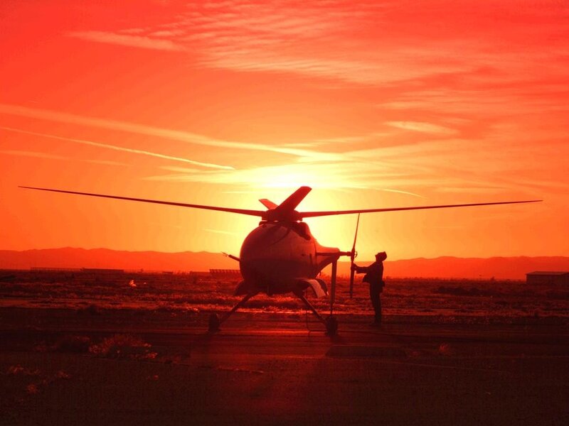 Silhouette of Helicopter — Red, Dramatic, Sunset