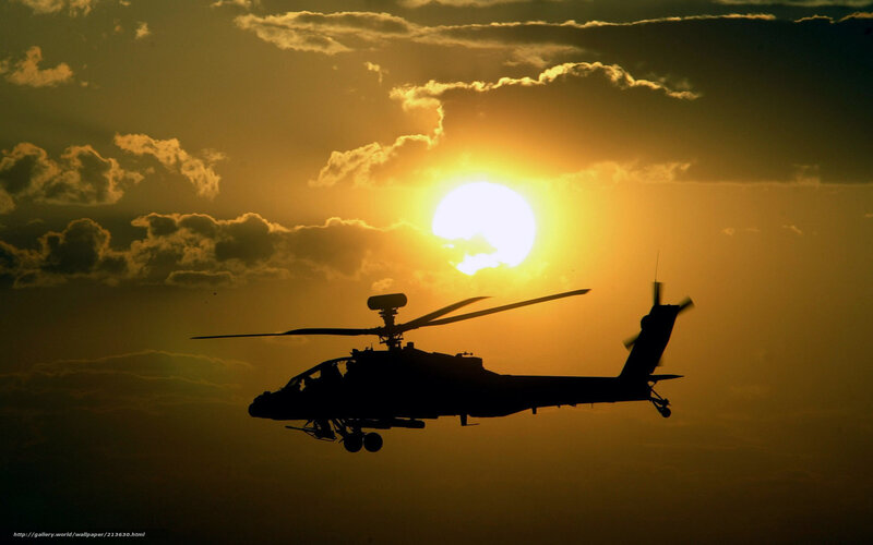 Silhouette of Helicopter — Yellow, Dramatic, Sunset