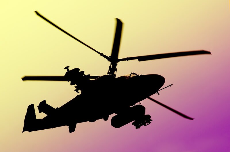 Silhouette of Helicopter — Yellow, Dramatic