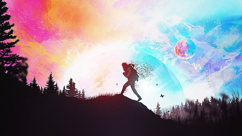 Silhouette of Hiker — Pink