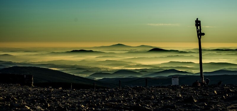 Silhouette of Hikers at Sunrise